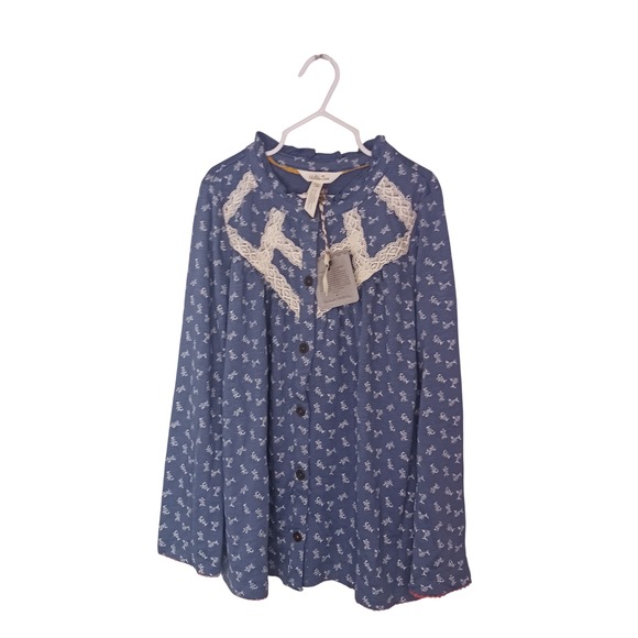 Matilda Jane Other - Matilda Jane Floral Lace Blue White Long Sleeve Girl's Blouse Size 10 New